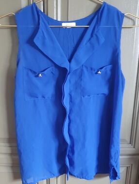 Sleeveless Sheer Blouse - Royal Blue
